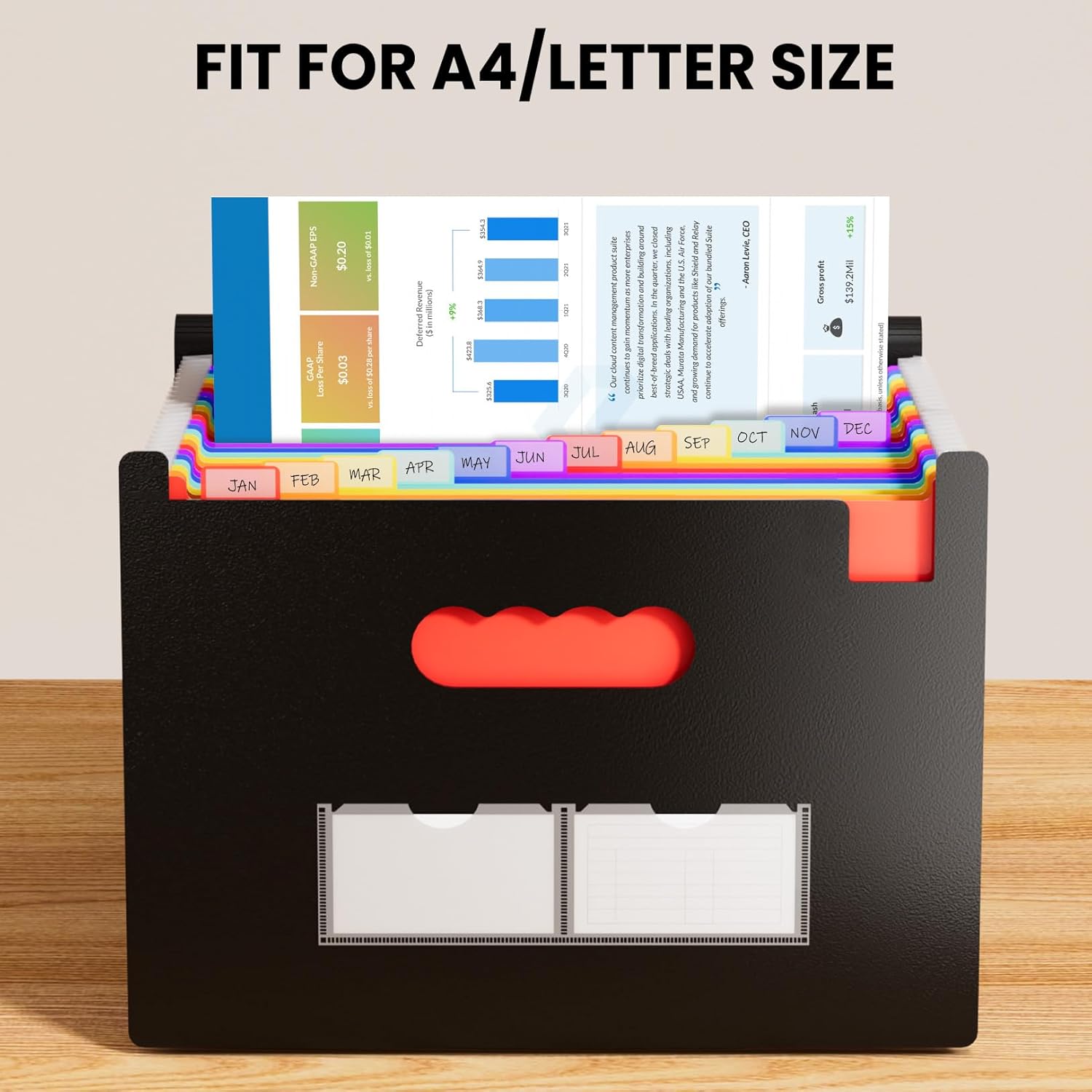 Sooez 24 Pockets Expanding File Folder with Blank Labels, According File Organizer with Expandable Cover, Desktop Accordion Folders Letter A4 Paper Document Storage Organizer, Black - Image 3