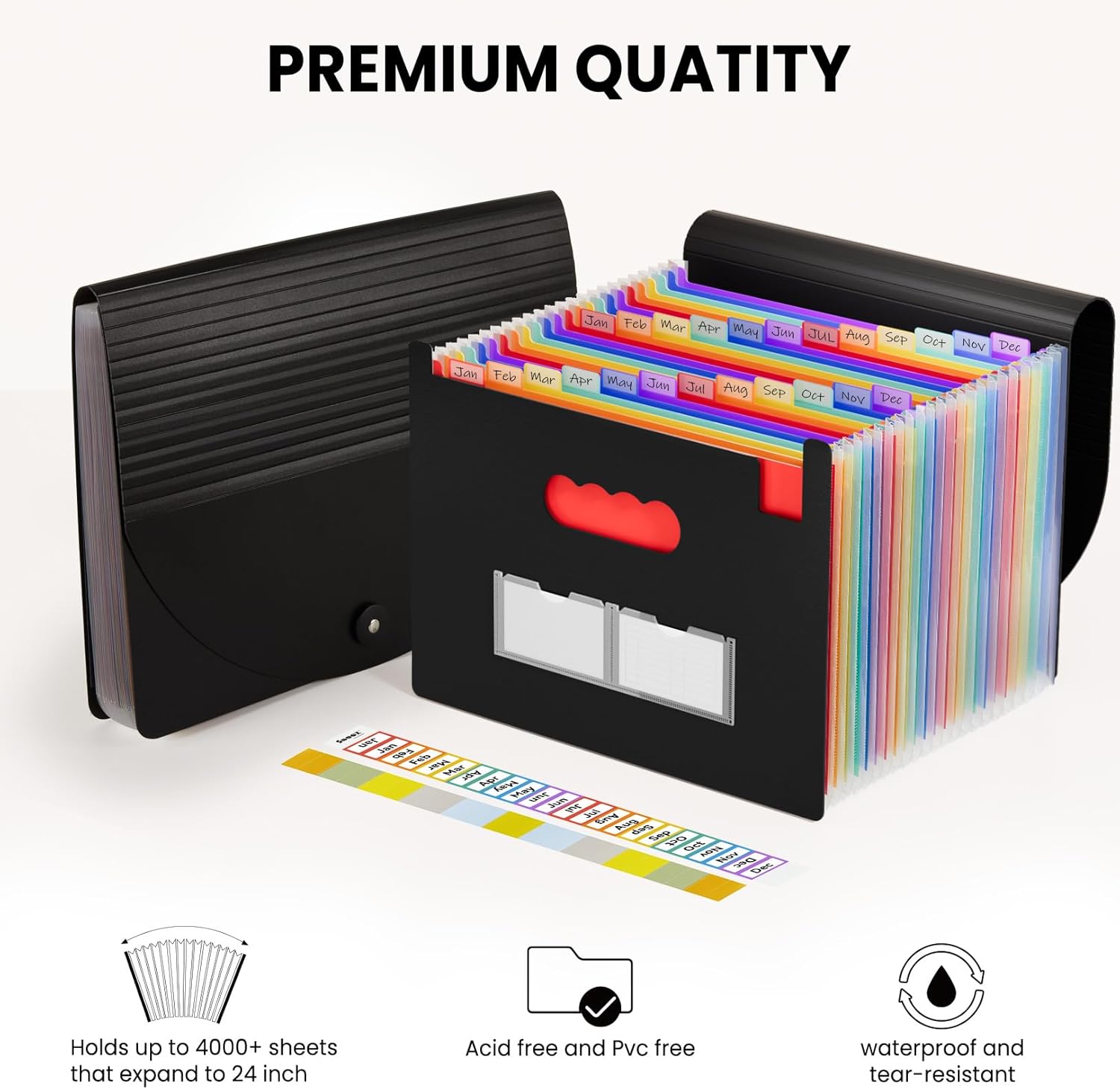 Sooez 24 Pockets Expanding File Folder with Blank Labels, According File Organizer with Expandable Cover, Desktop Accordion Folders Letter A4 Paper Document Storage Organizer, Black - Image 7