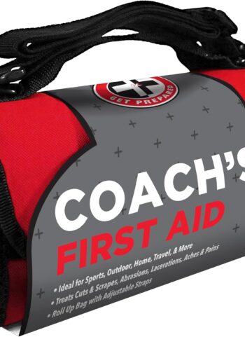 Be Smart Get Prepared 73-Piece Coach’s and Team Sports First Aid Kit in Roll up Bag: Clean, Treat, Protect Cuts, Scrapes. Home, Office, Car, School, Travel, Hunting, Outdoor, Camping, FSA HSA